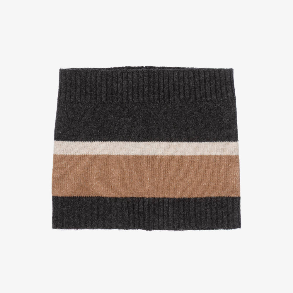 Mayoral-قبعة وشال دائري محبوك بلون البيج الرمادي | Childrensalon Outlet