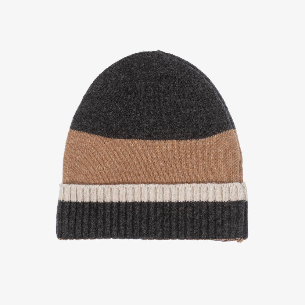 Mayoral-قبعة وشال دائري محبوك بلون البيج الرمادي | Childrensalon Outlet