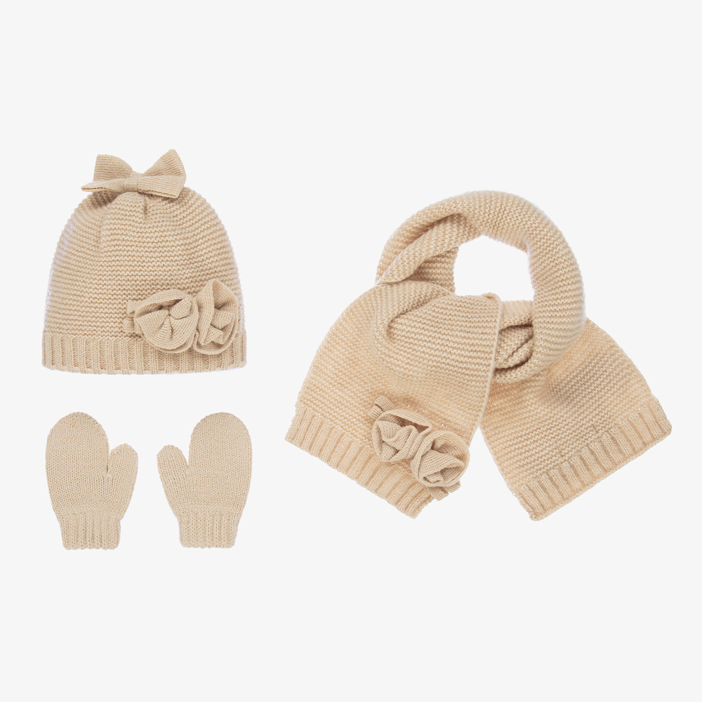 Mayoral - Ensemble bonnet, écharpe et gants beige | Childrensalon