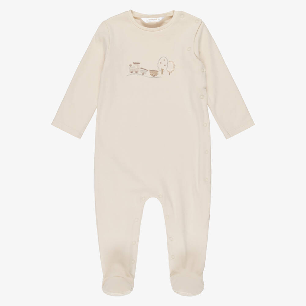 Mayoral Newborn-Beige & Ivory Cotton Train Babysuits (2 Pack) | Childrensalon Outlet