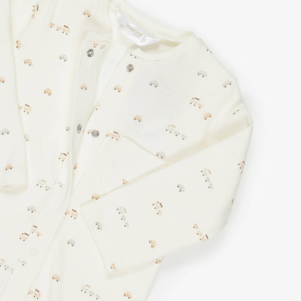 Mayoral Newborn-Beige & Ivory Cotton Train Babysuits (2 Pack) | Childrensalon Outlet
