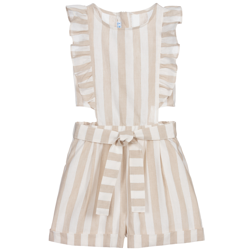 Mayoral - Leinen-Playsuit in Beige und Elfenbein | Childrensalon