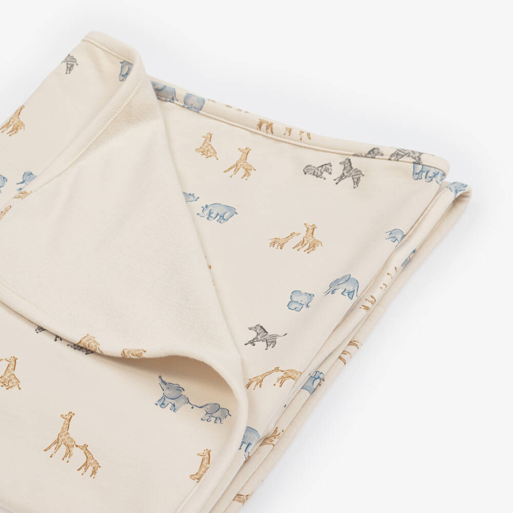 Mayoral Newborn-Beige Jersey Blanket with Blue Elephants (90cm) | Childrensalon Outlet