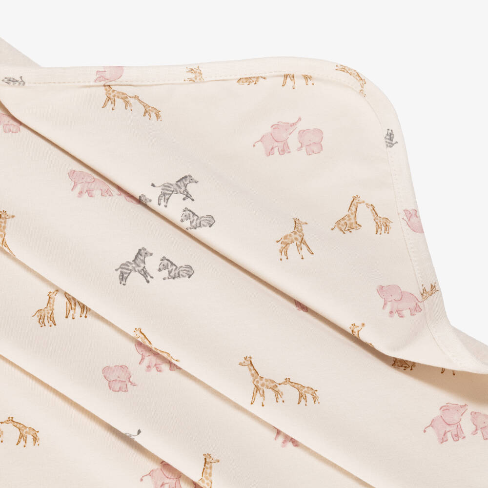 Mayoral Newborn-Beige Jersey Blanket with Pink Elephants (90cm) | Childrensalon Outlet