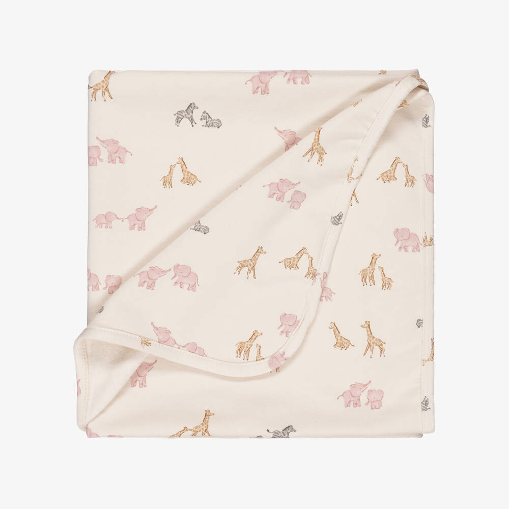 Mayoral Newborn-Beige Jersey Blanket with Pink Elephants (90cm) | Childrensalon Outlet
