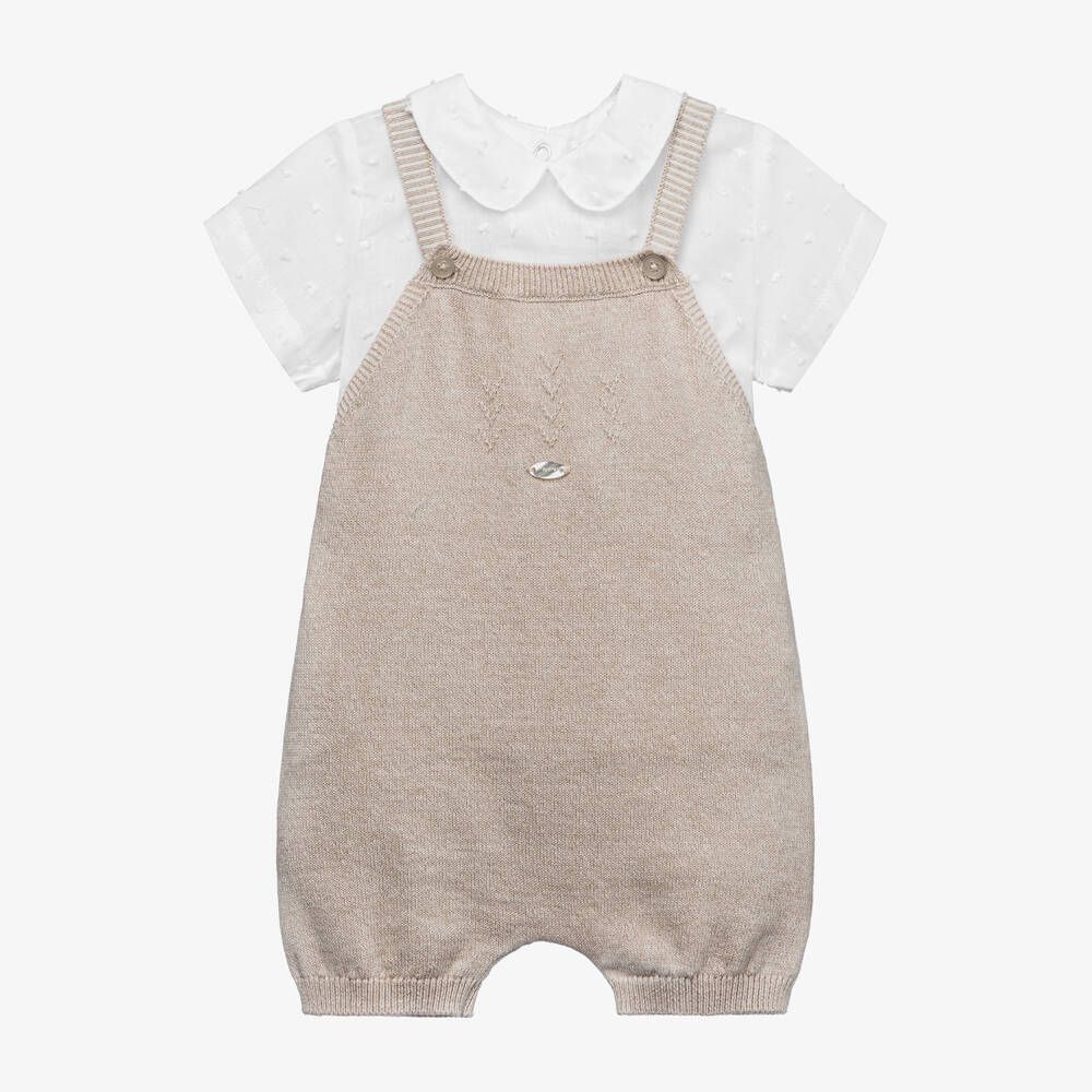 Mayoral Newborn-Beige Knitted Baby Dungaree Set | Childrensalon Outlet