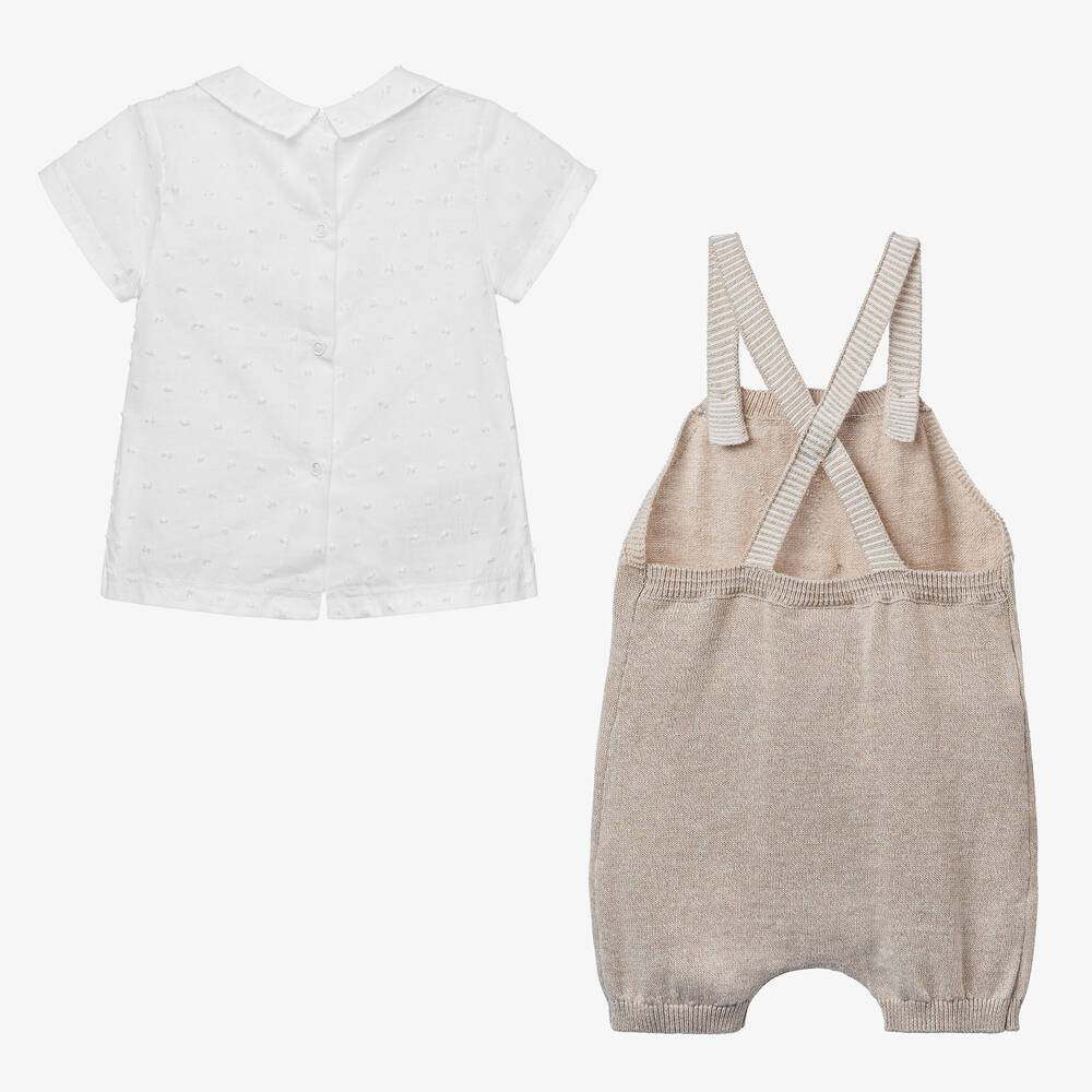 Mayoral Newborn-Beige Knitted Baby Dungaree Set | Childrensalon Outlet