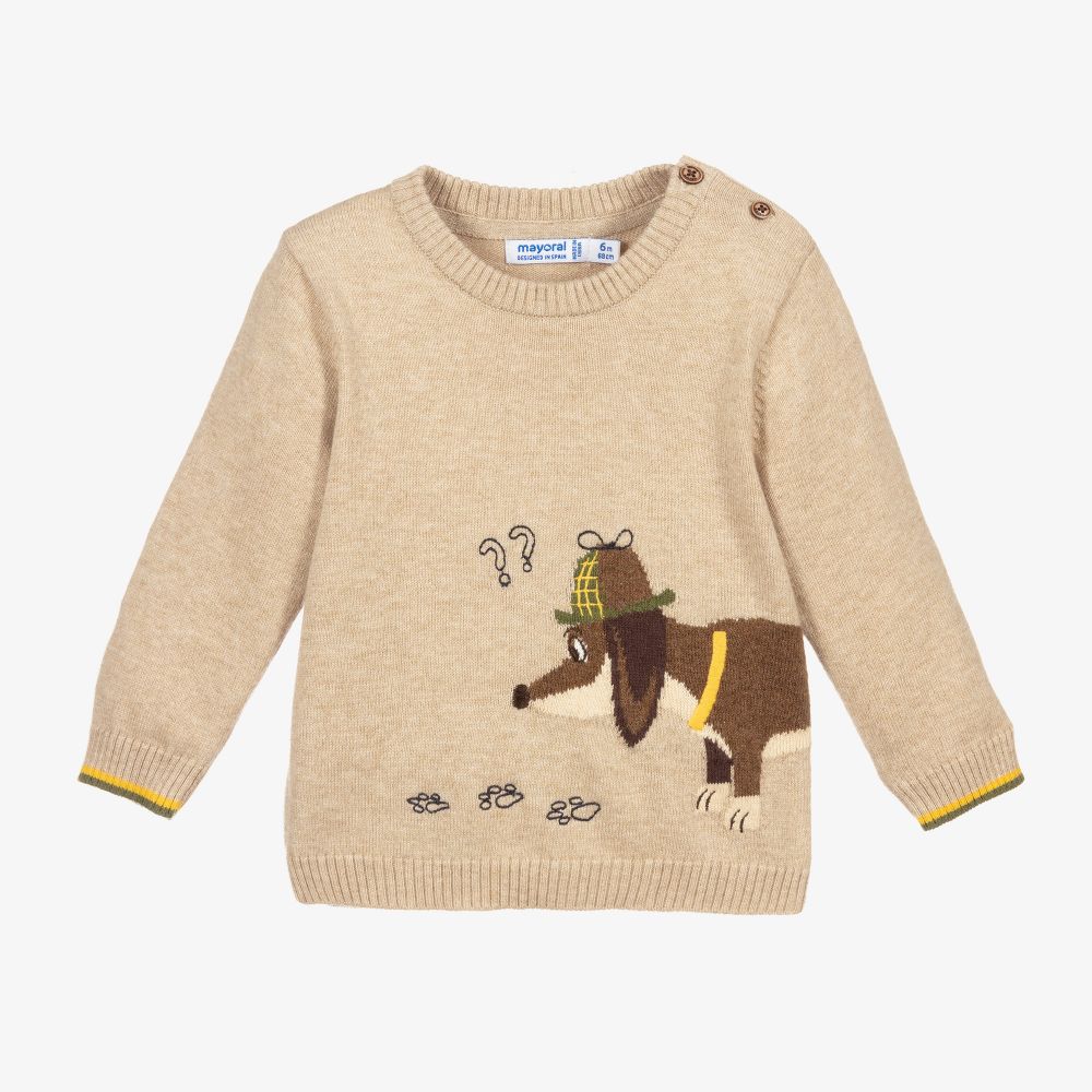 Mayoral - Beige Knitted Dog Jumper | Childrensalon