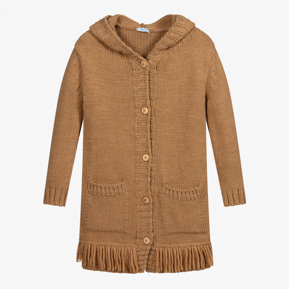 Mayoral - Cardigan long beige en maille  | Childrensalon