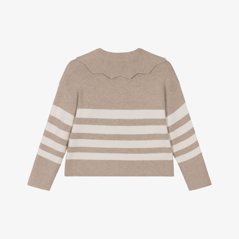 Mayoral-Beige Knitted Stripe Collar Sweater | Childrensalon Outlet