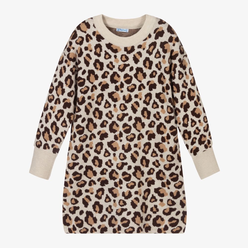 Mayoral - Beige Leopard Knitted Dress | Childrensalon