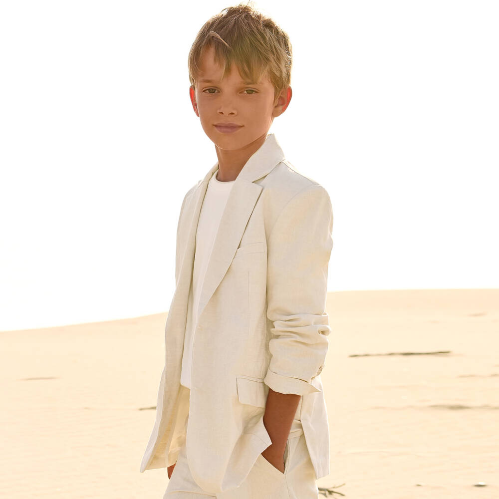Mayoral Nukutavake-Beige Linen Mix Blazer | Childrensalon Outlet
