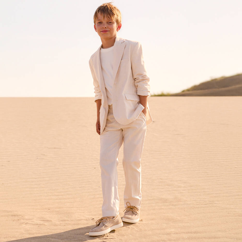 Mayoral Nukutavake-Beige Linen Mix Trouser | Childrensalon Outlet