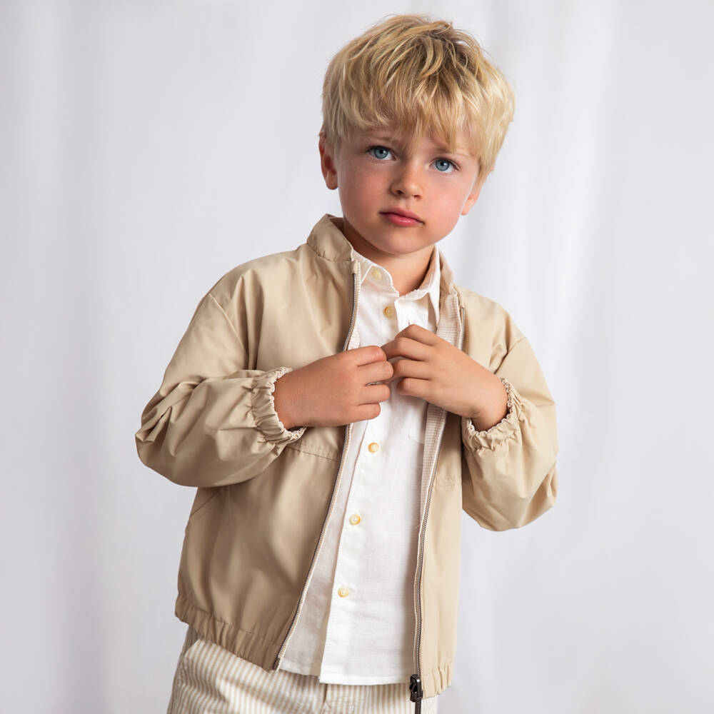 Mayoral-Beige Linen Reversible Short Jacket | Childrensalon Outlet