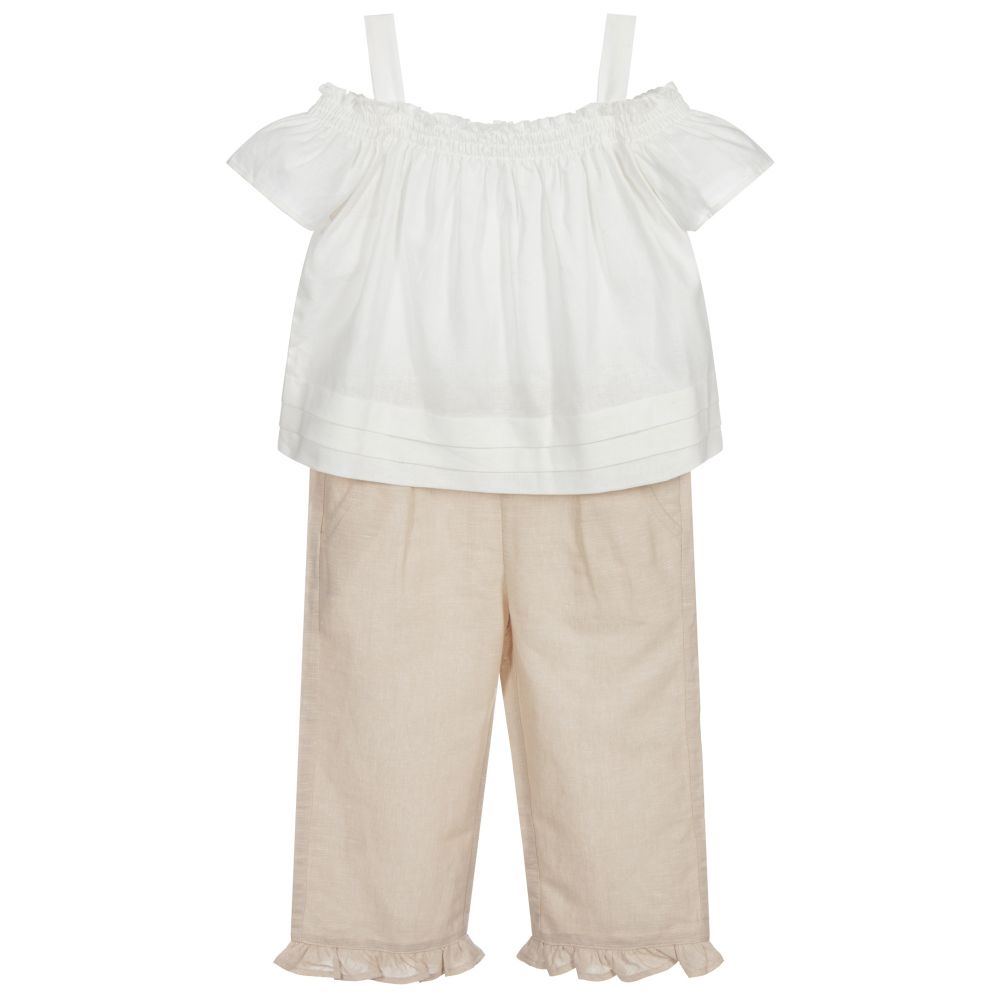 Mayoral - Beige Linen Trouser Set | Childrensalon