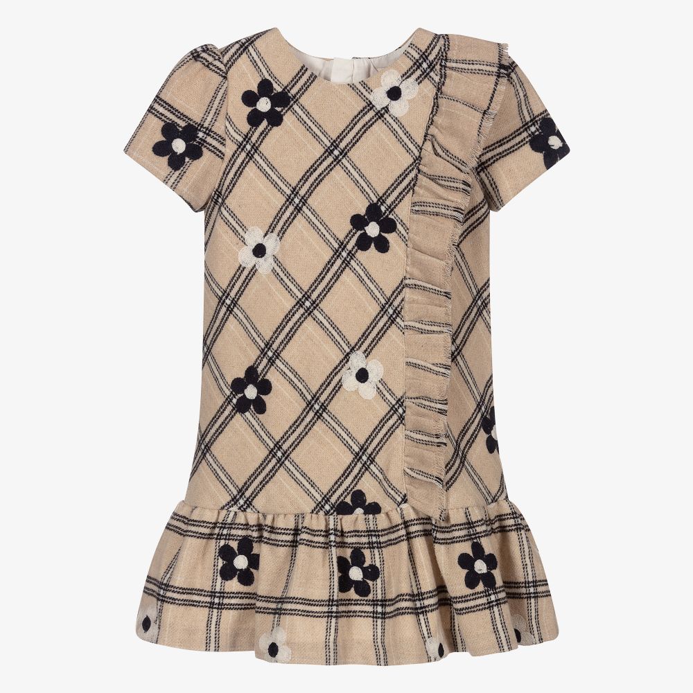 Mayoral - Beige & Navy Blue Check Dress | Childrensalon