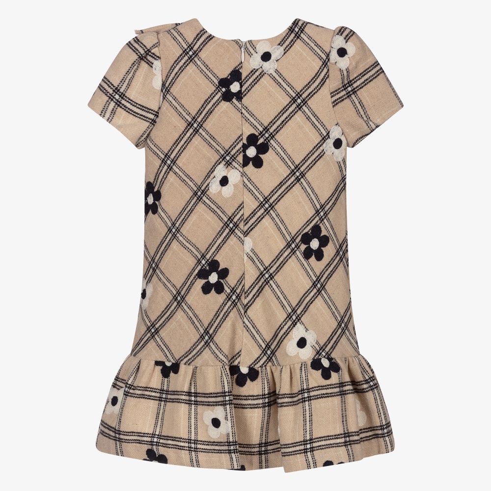 Mayoral-Beige & Navy Blue Check Dress | Childrensalon Outlet