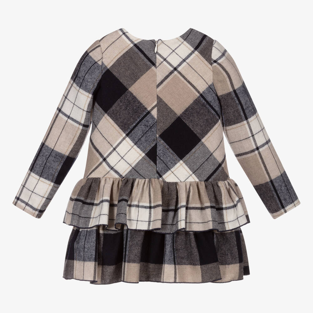 Mayoral-Beige & Navy Blue Tartan Dress | Childrensalon Outlet