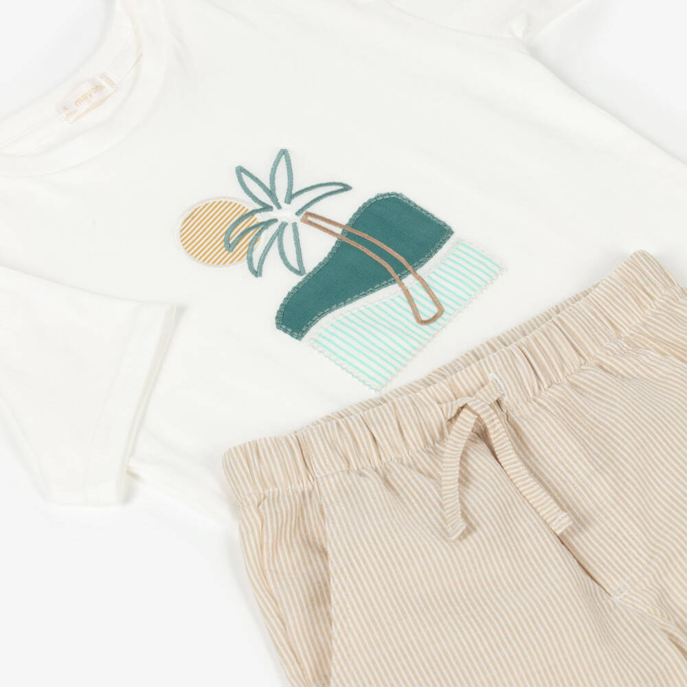 Mayoral-Beige Palm Tree Graphic Shorts Set | Childrensalon Outlet