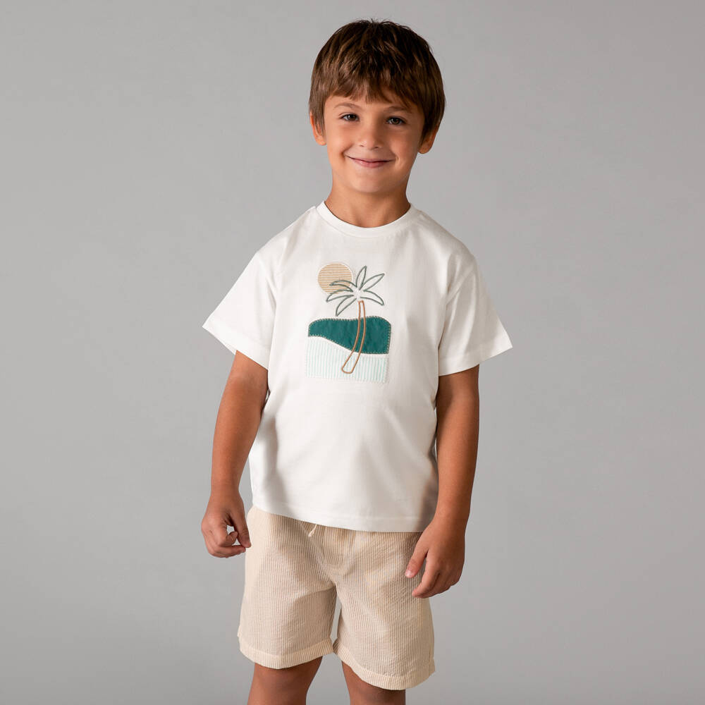 Mayoral-Beige Palm Tree Graphic Shorts Set | Childrensalon Outlet