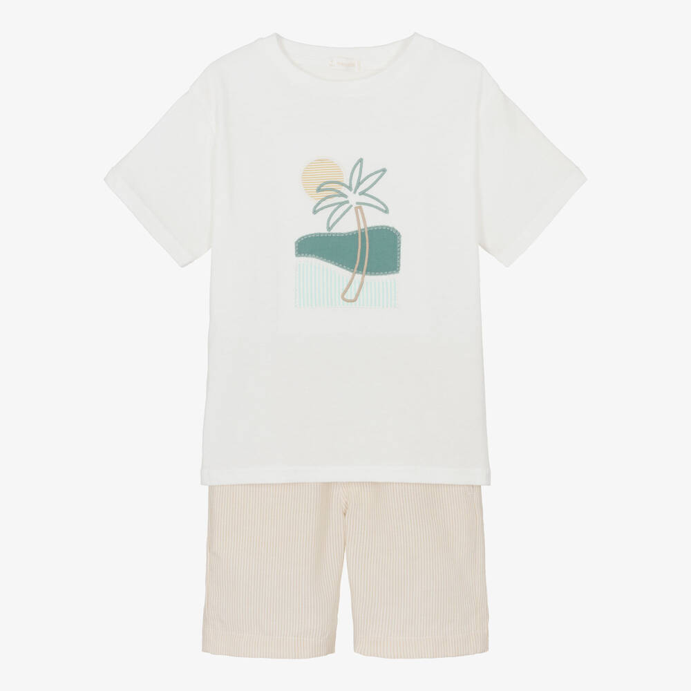 Mayoral-Beige Palm Tree Graphic Shorts Set | Childrensalon Outlet