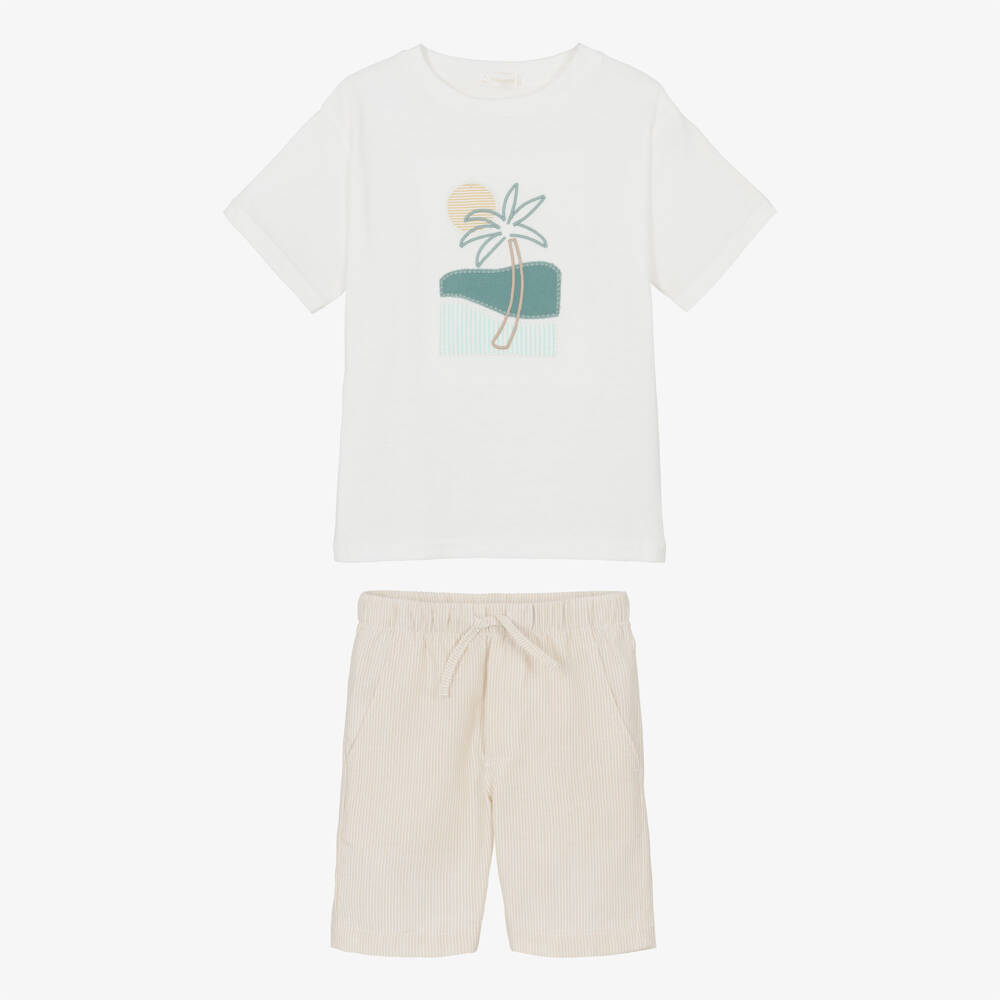 Mayoral-Beige Palm Tree Graphic Shorts Set | Childrensalon Outlet