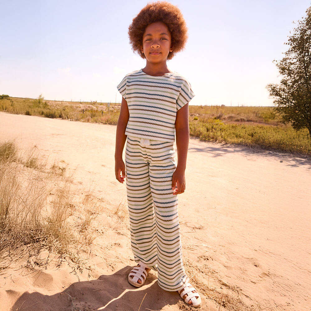 Mayoral-Beige Printed Crochet Trousers | Childrensalon Outlet