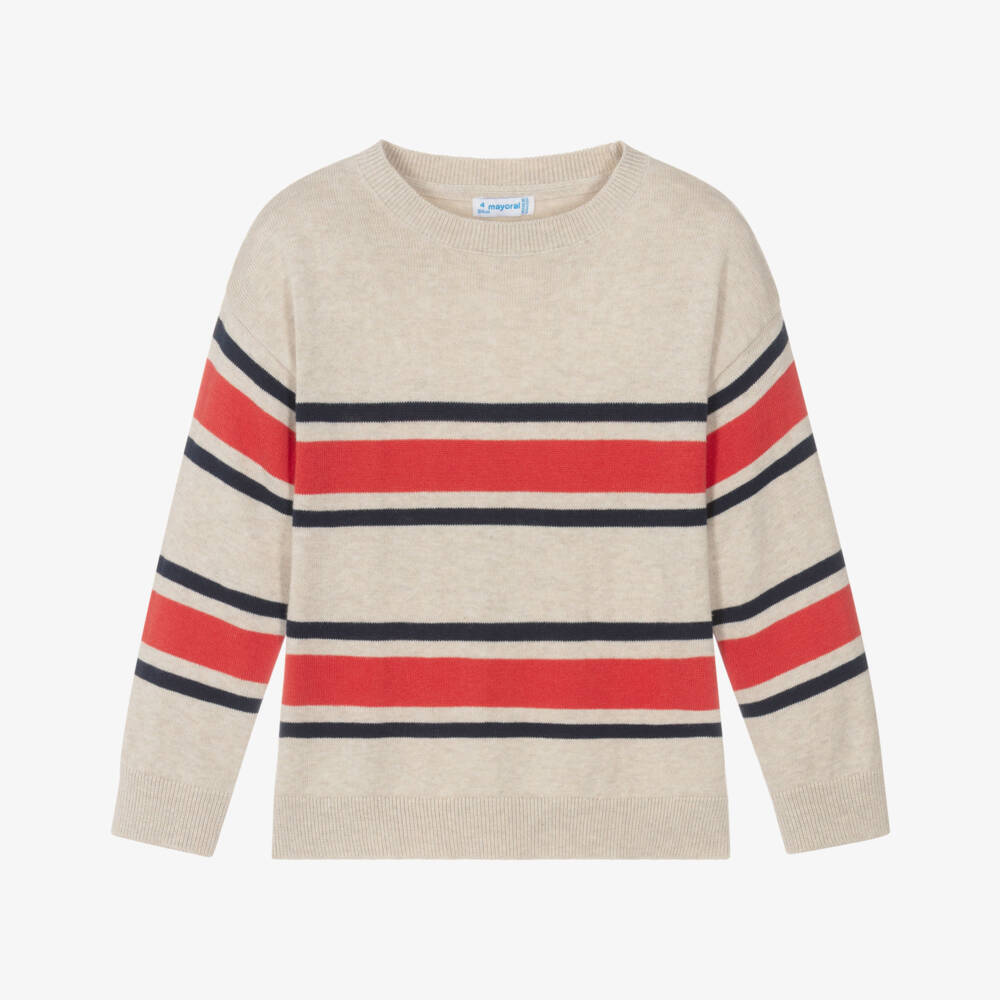 Mayoral-Beige & Red Multi Stripe Sweater | Childrensalon Outlet
