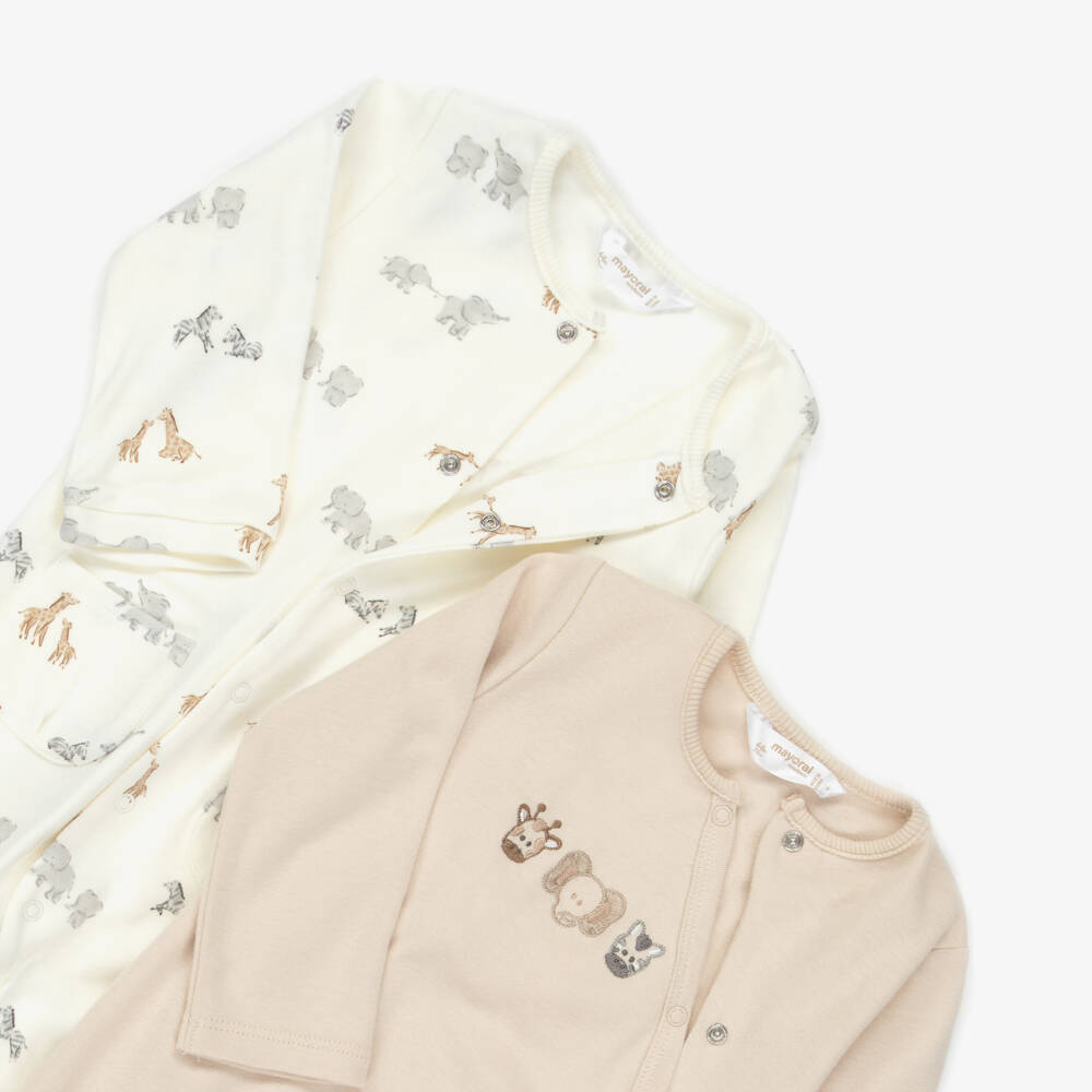 Mayoral Newborn-Beige Safari 2 Pack Babygrows | Childrensalon Outlet