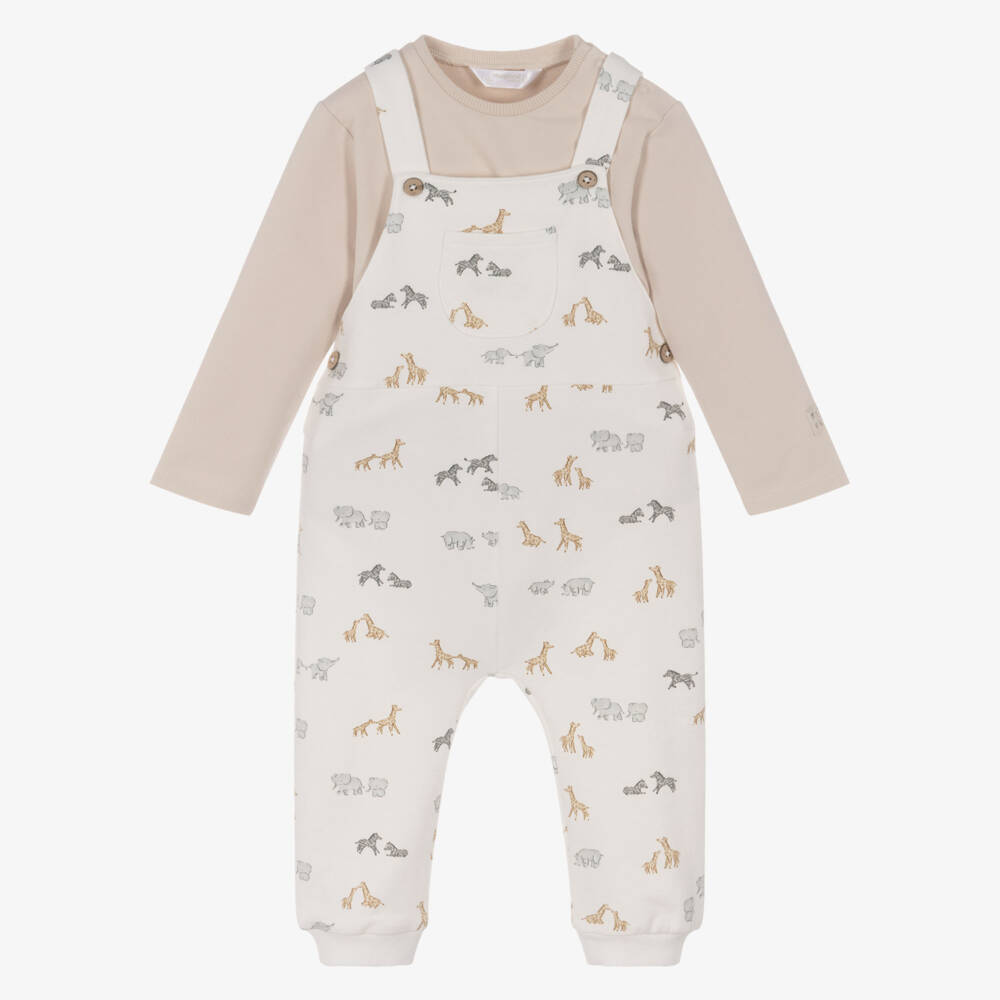 Mayoral Newborn-Beige Safari Dunagree Set | Childrensalon Outlet