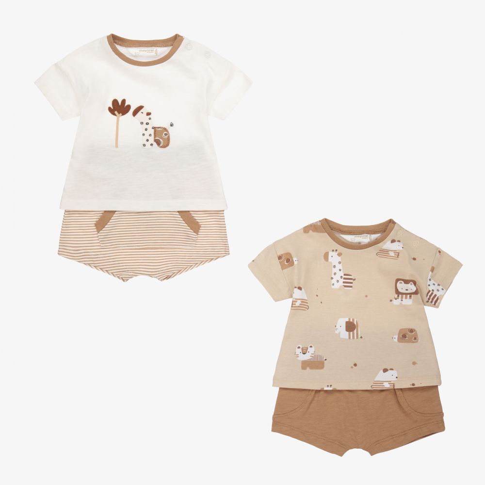 Mayoral Newborn - Beige Shorts Sets (2 Pack) | Childrensalon