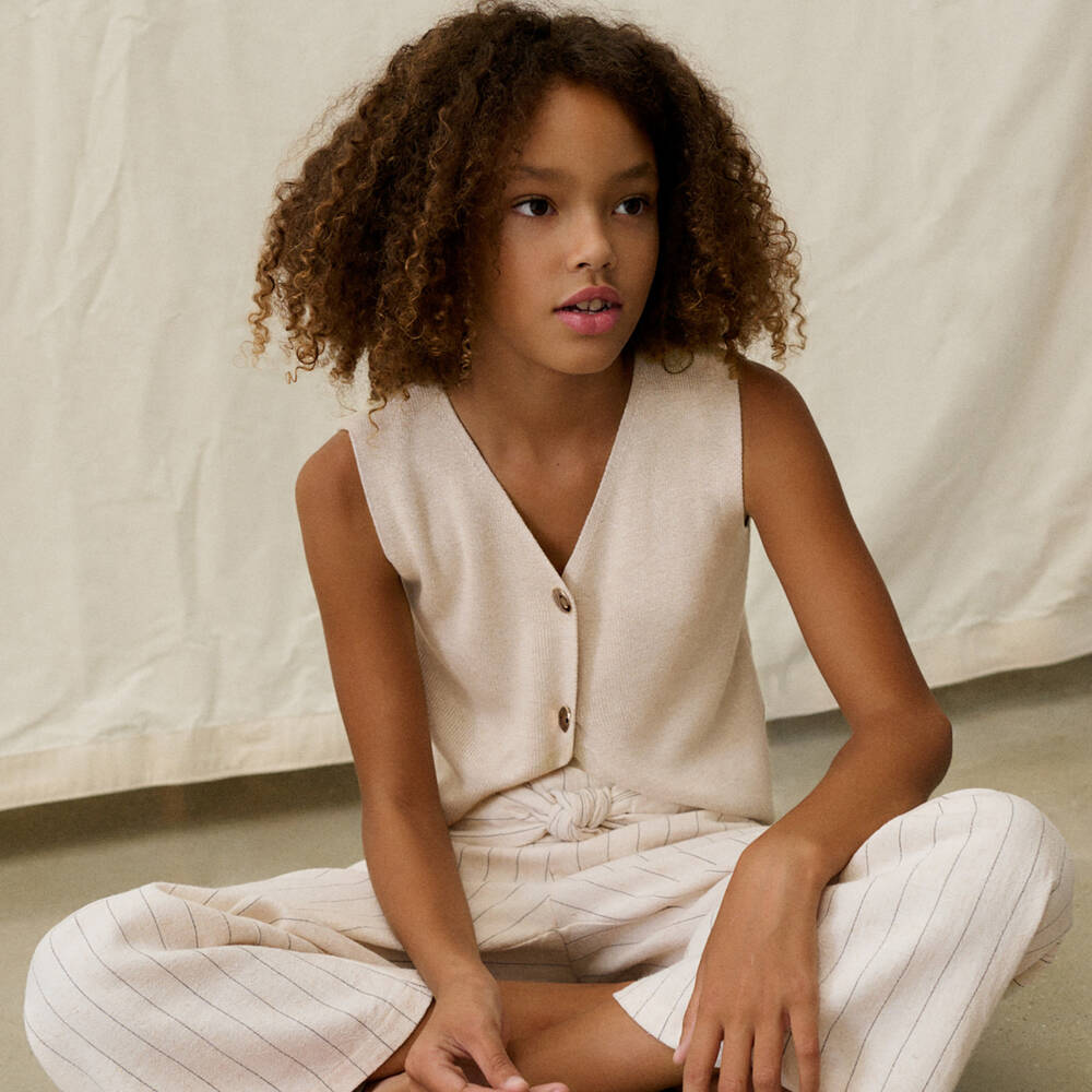 Mayoral-Beige Sleeveless Cardigan | Childrensalon Outlet