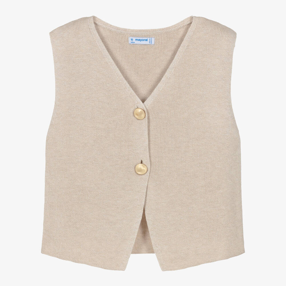 Mayoral-Beige Sleeveless Cardigan | Childrensalon Outlet