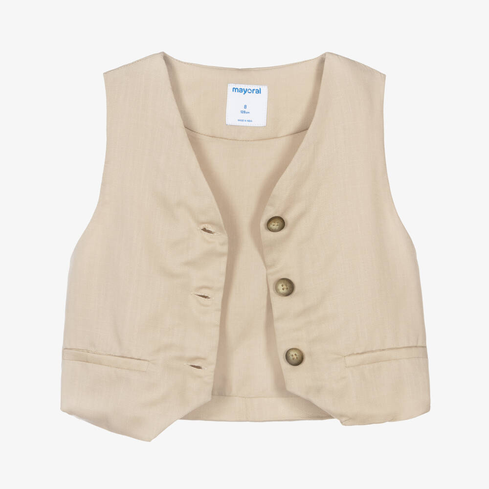 Mayoral-Beige Sleeveless Vest for Girls | Childrensalon Outlet