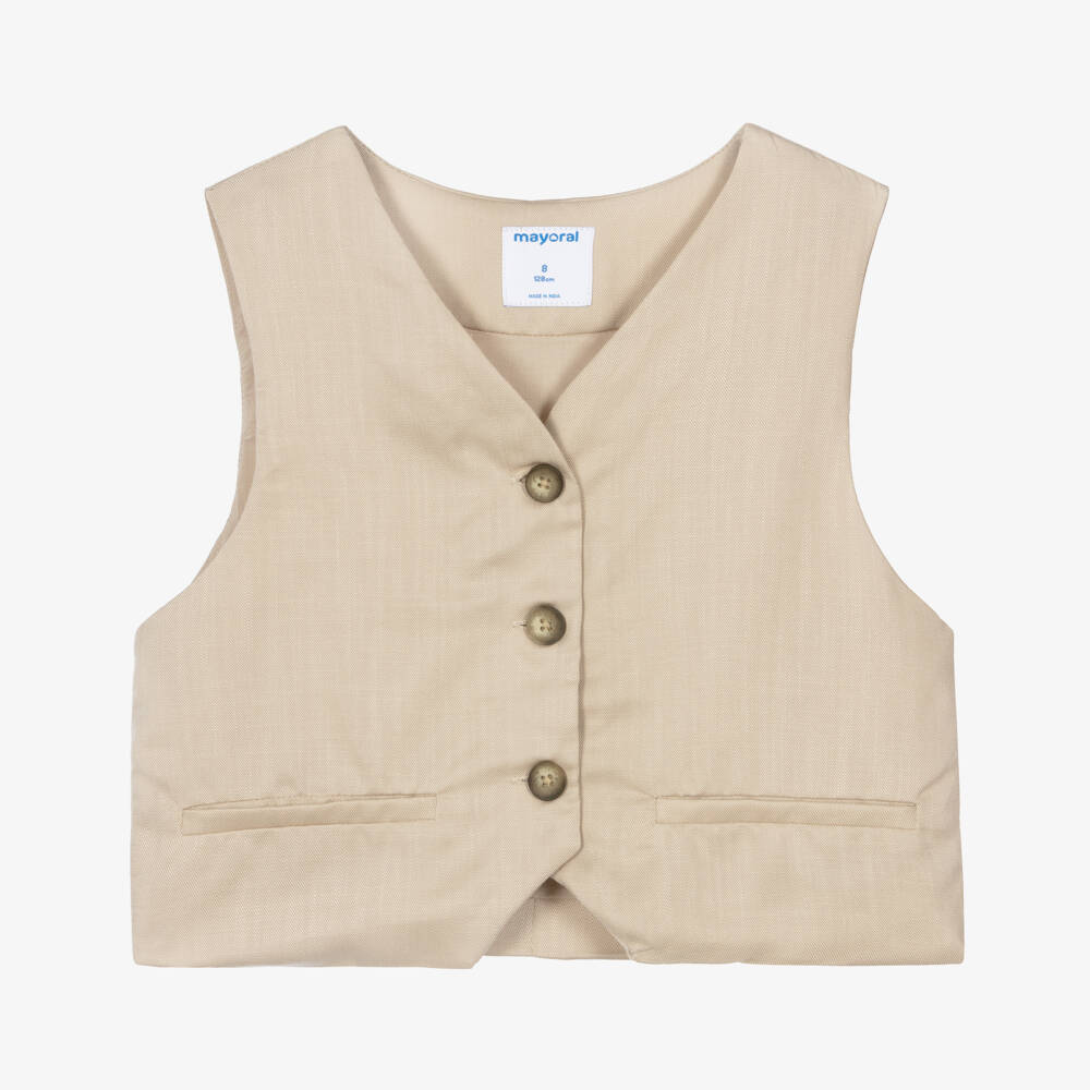 Mayoral-Beige Sleeveless Vest for Girls | Childrensalon Outlet