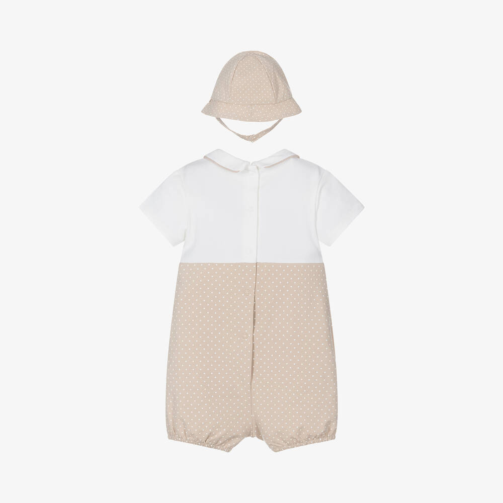 Mayoral Newborn-Beige Star Print Cotton Babysuit Set | Childrensalon Outlet