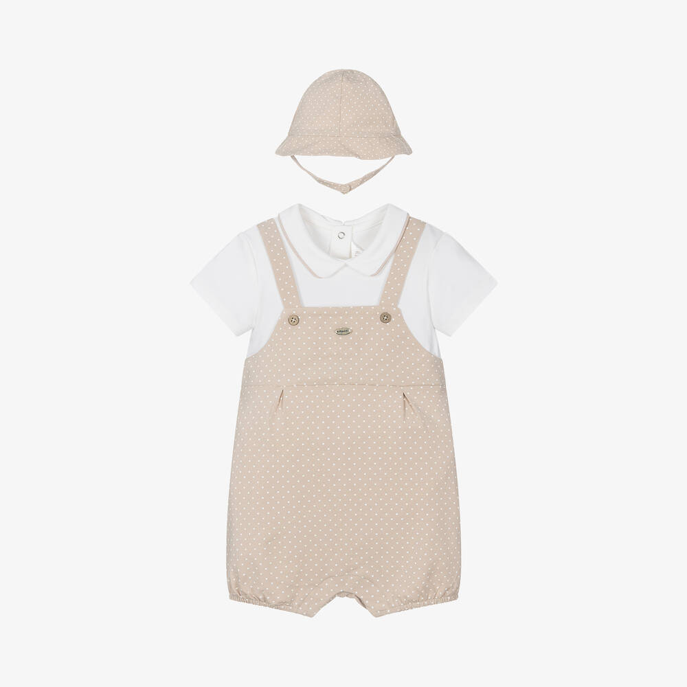 Mayoral Newborn-Beige Star Print Cotton Babysuit Set | Childrensalon Outlet