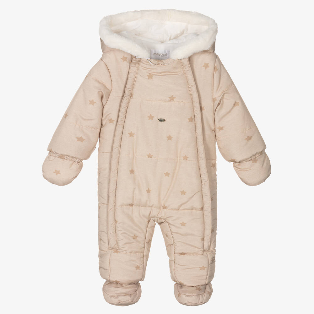 Mayoral Newborn - Beige Stars Baby Snowsuit | Childrensalon