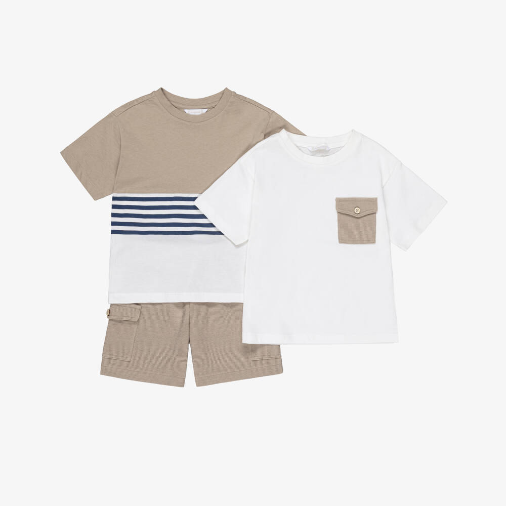 Mayoral-Beige Stripe 3pc Shorts Set | Childrensalon Outlet