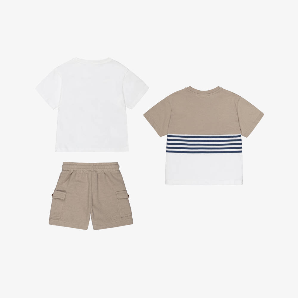 Mayoral-Beige Stripe 3pc Shorts Set | Childrensalon Outlet