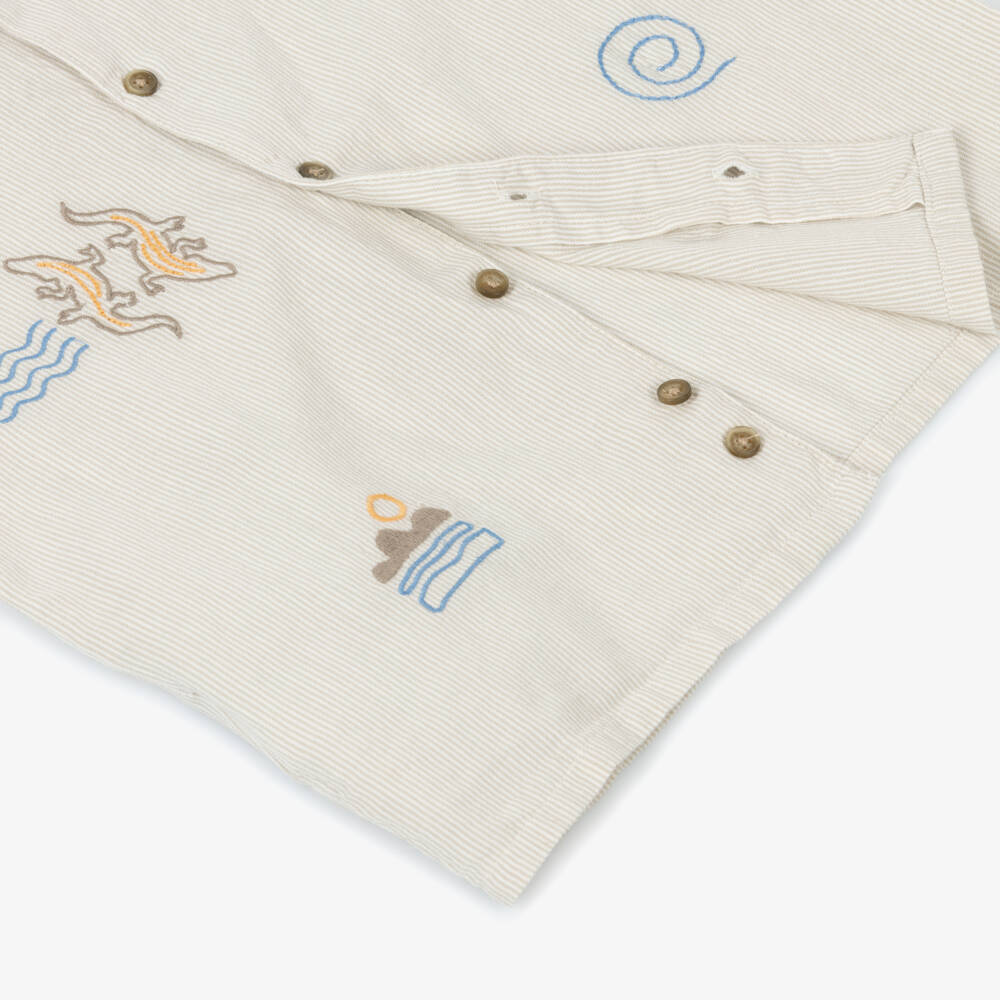 Mayoral-Beige Stripe Holiday Shirt | Childrensalon Outlet