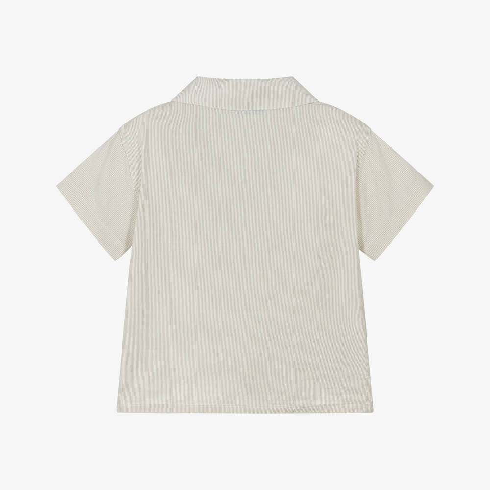 Mayoral-Beige Stripe Holiday Shirt | Childrensalon Outlet