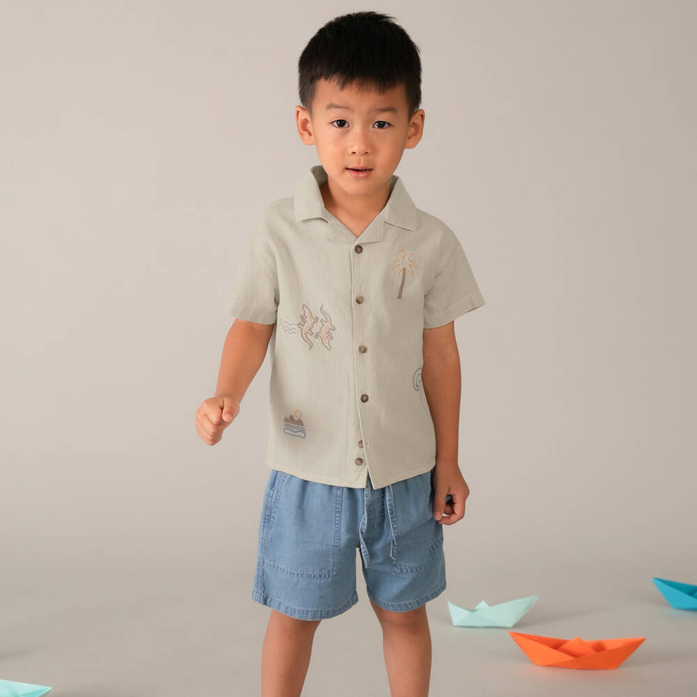 Mayoral-Beige Stripe Holiday Shirt | Childrensalon Outlet