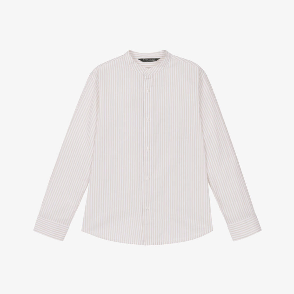 Mayoral Nukutavake-Beige Stripe Linen Mix Shirt | Childrensalon Outlet