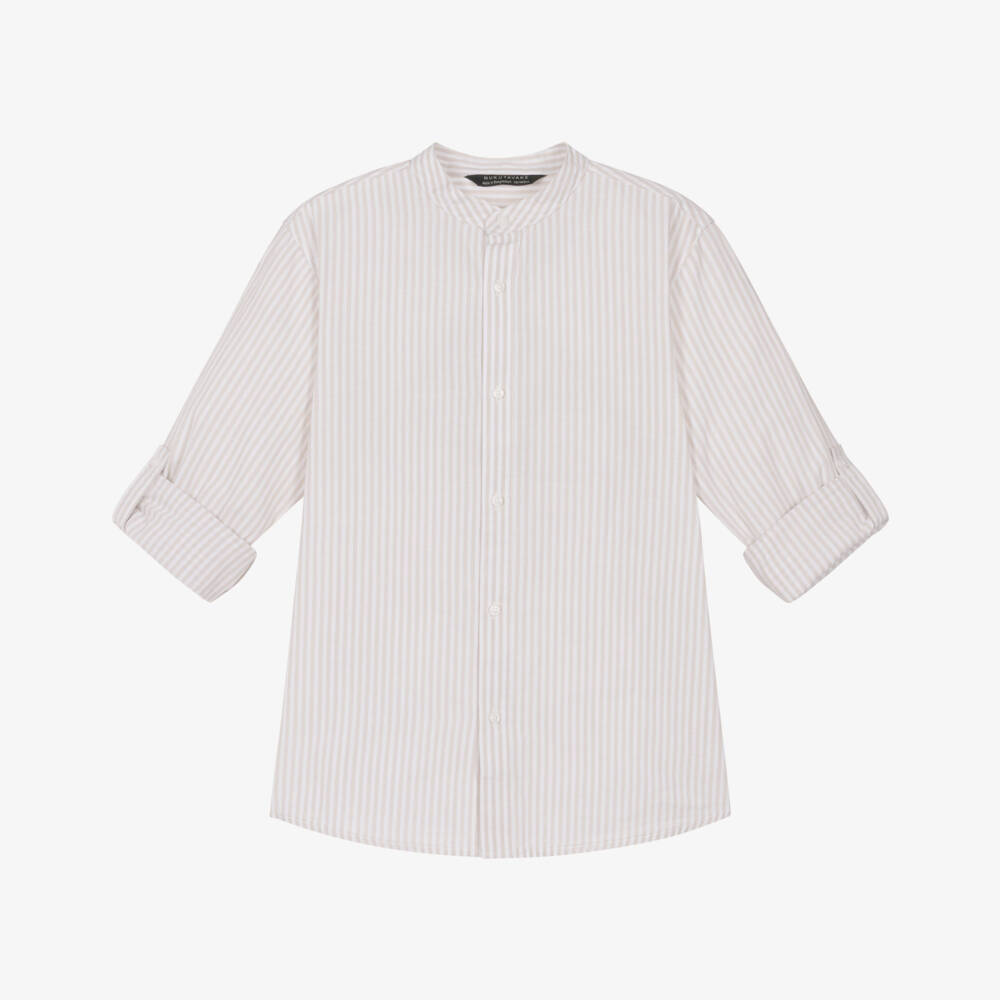 Mayoral Nukutavake-Beige Stripe Linen Mix Shirt | Childrensalon Outlet