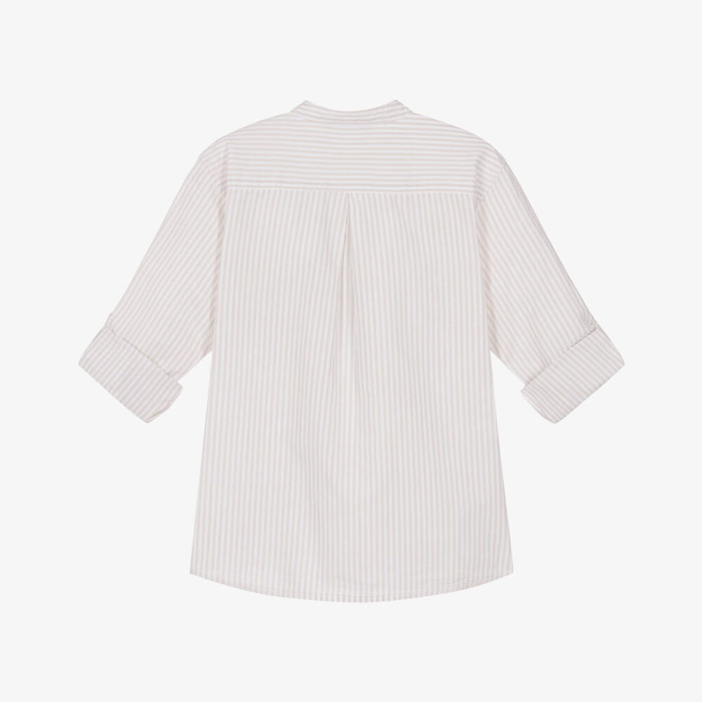 Mayoral Nukutavake-Beige Stripe Linen Mix Shirt | Childrensalon Outlet