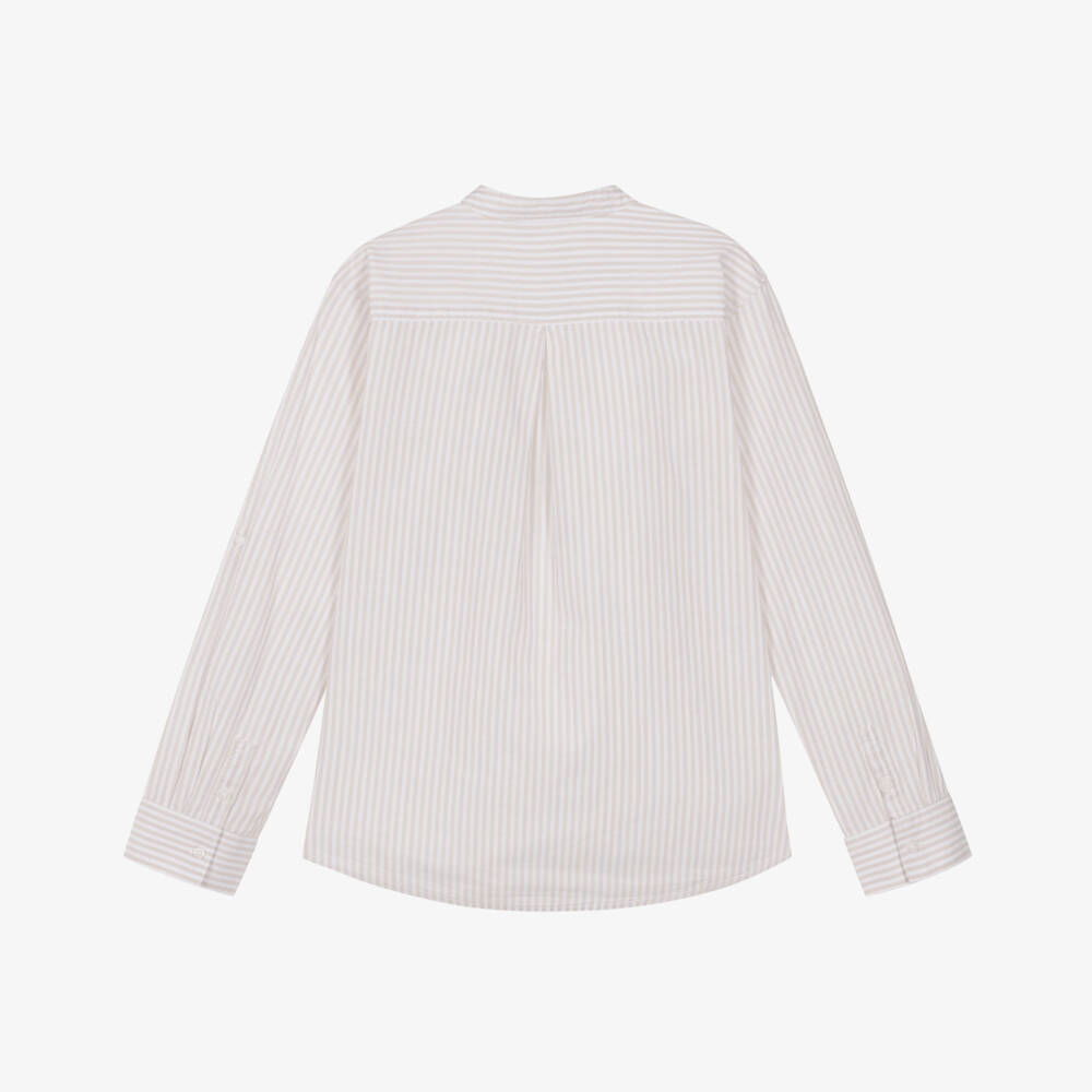 Mayoral Nukutavake-Beige Stripe Linen Mix Shirt | Childrensalon Outlet