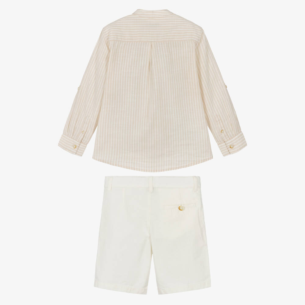 Mayoral-Beige Stripe Linen Shorts Set | Childrensalon Outlet