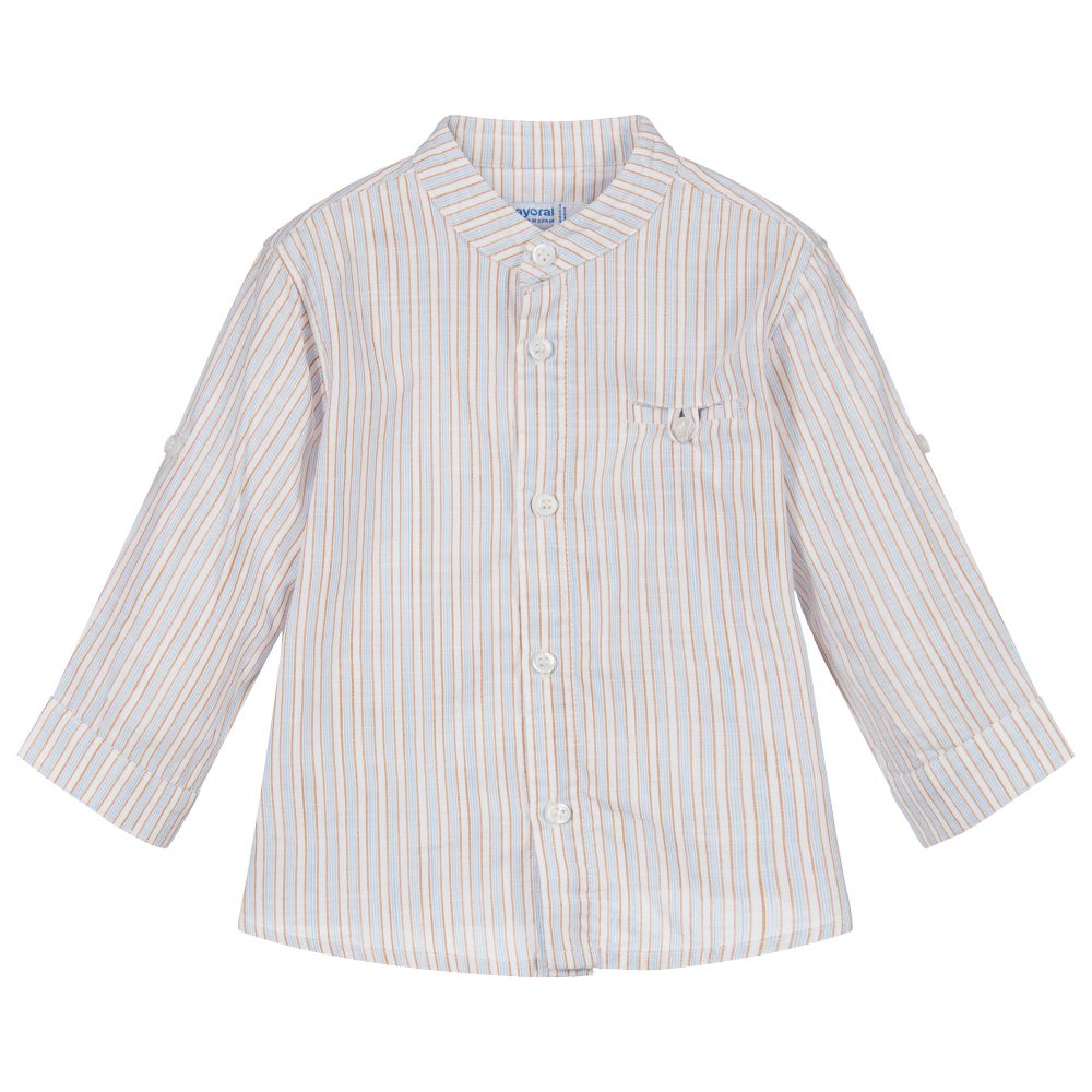 Mayoral - قميص قطن مقلم لون بيج، أزرق وبنّي | Childrensalon