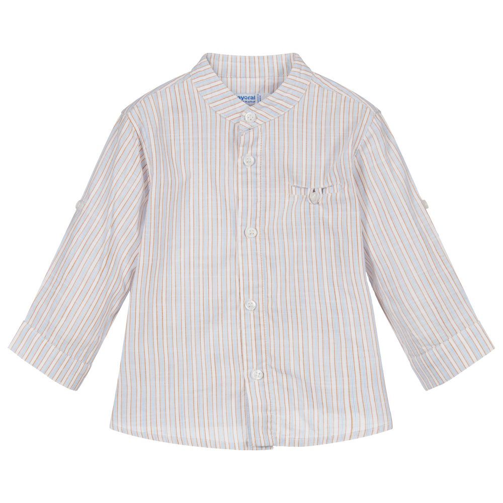 Mayoral - Chemise rayée beige en coton | Childrensalon